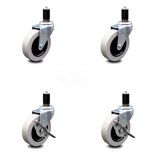 3 Inch Thermoplastic Wheel 1-1/2 Inch Expanding Stem Caster Set with 2 Brakes